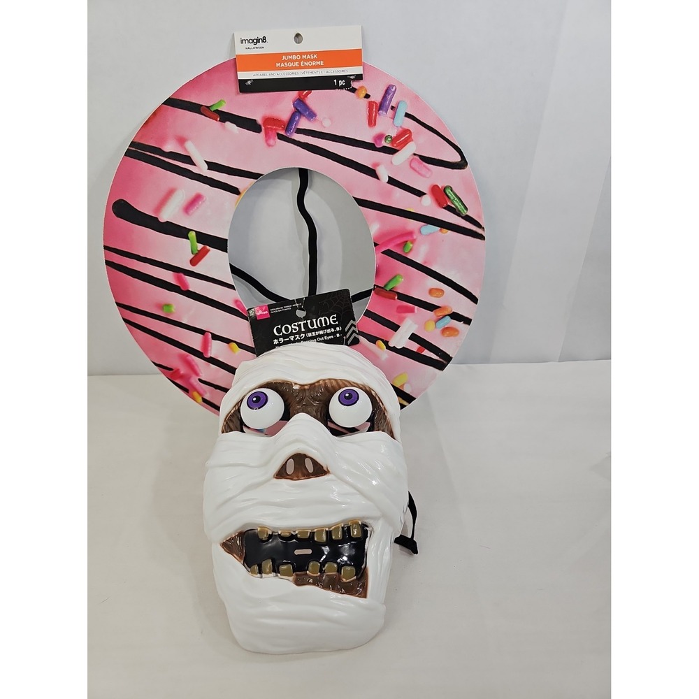 HIS & HERS Halloween Face Masks- Google Eye Skeleton, Candy Circe Face - NWT